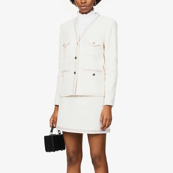 💕x2HP💕Maje Vivossa tweed jacket in blanc and purple trim - Picture 2 of 7